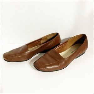 Enzo Angiolini Liberty Square Toed Smooth and Leather Loafers Flats Brown 🟫
